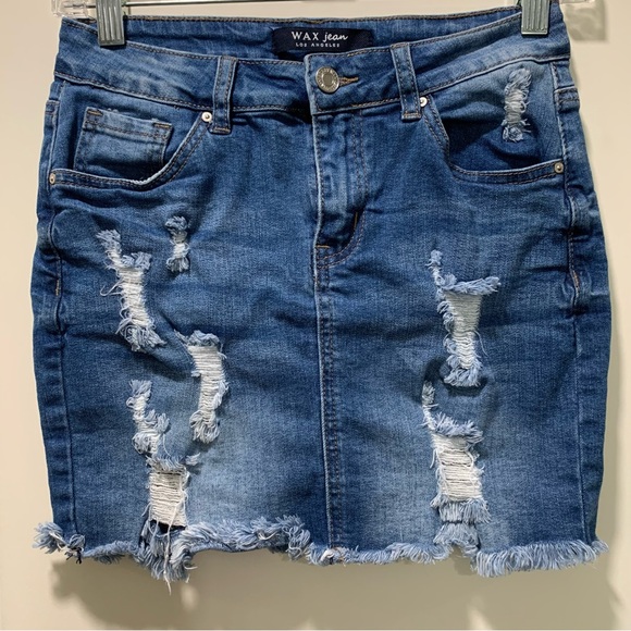 Wax Jean Destructed Mini Skirt Small - Picture 6 of 6